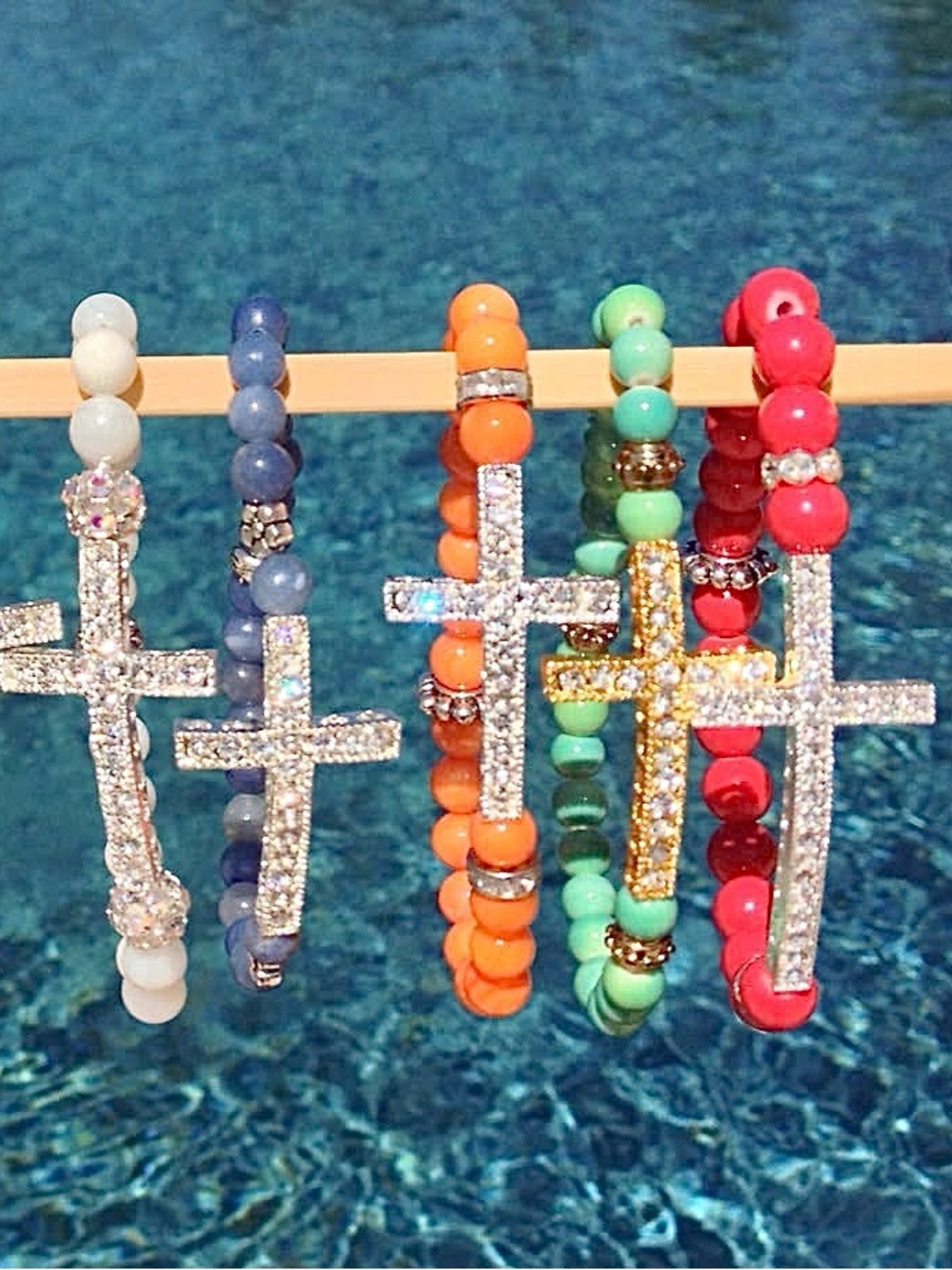 Hand Crafted Silver or Gold Rhinestone Cross Bracelets